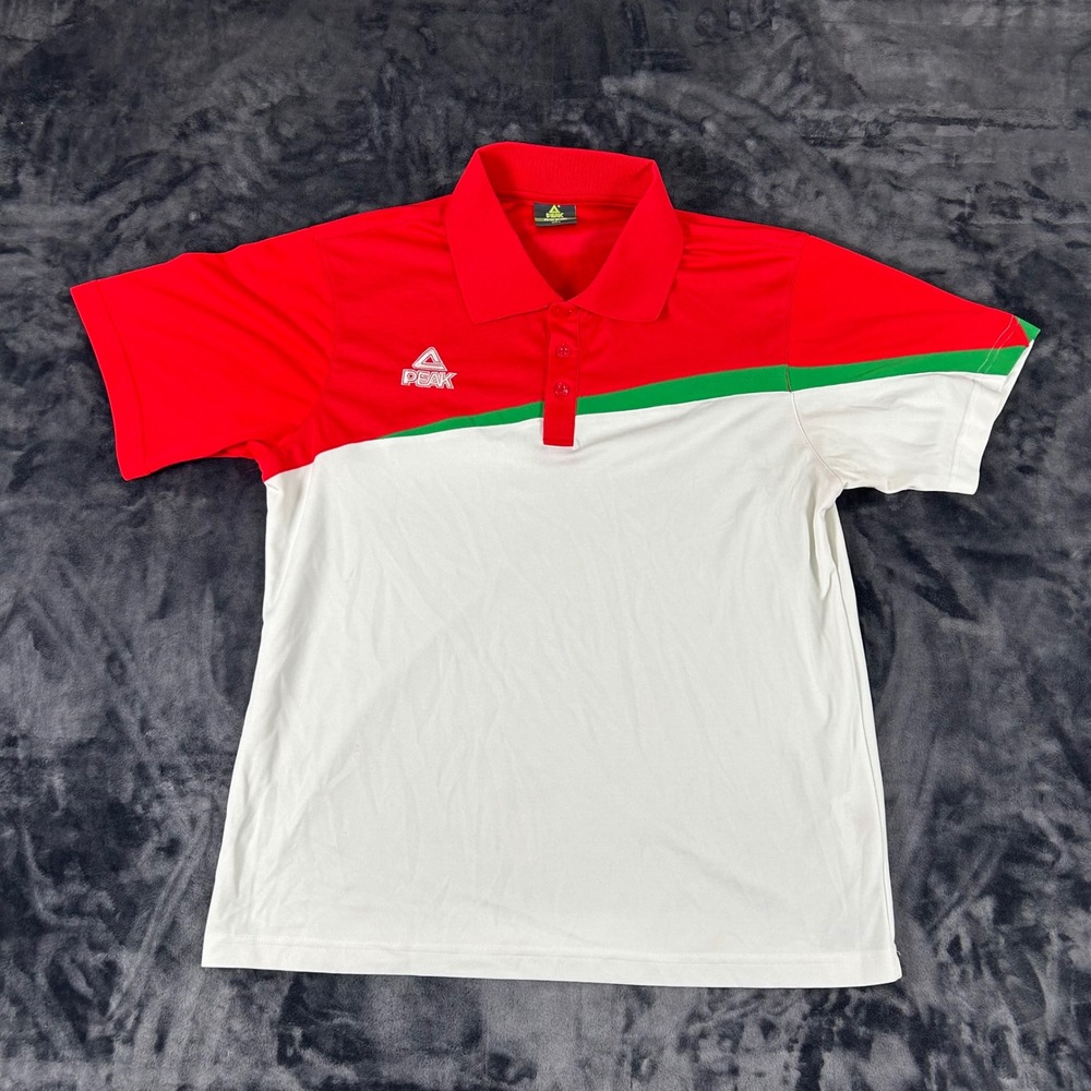 Peak Polo Shirt Mens Large Red White Green Colorblock Short Sleeve Athletic 2481